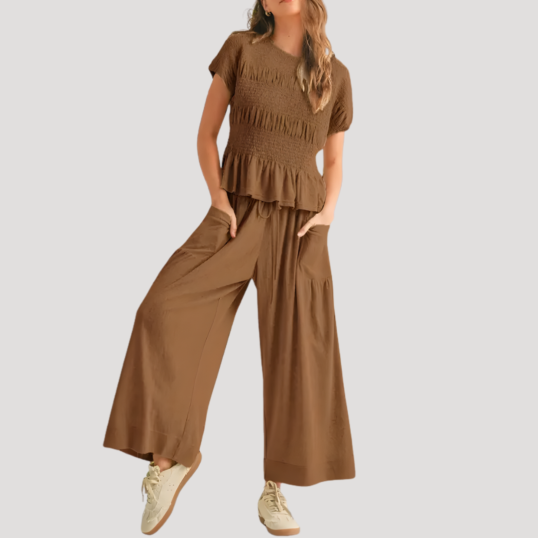 Zelda | Women's Peplum Top Wide Leg Pants Set - Black - Image 7