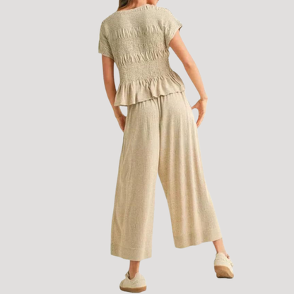 Conjunto top peplum y pantalón pierna ancha para mujer - Elegante verano
