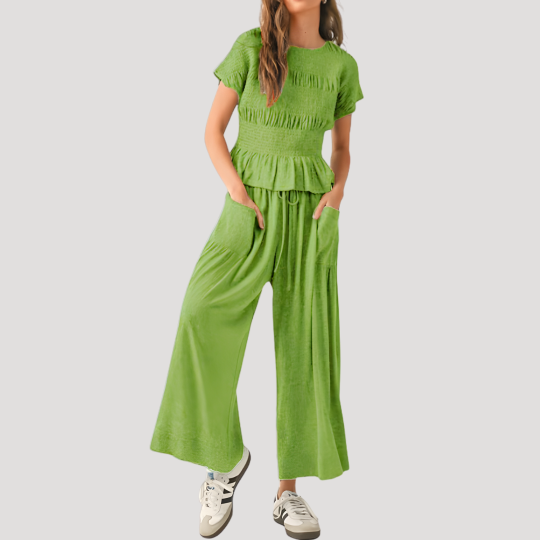 Conjunto top peplum y pantalón pierna ancha para mujer - Elegante verano