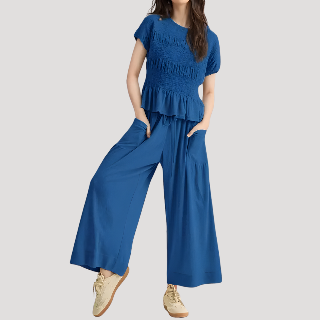 Conjunto top peplum y pantalón pierna ancha para mujer - Elegante verano