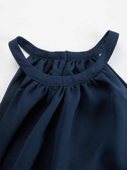 Conjunto Tirantes Halter Pantalón Pierna Ancha Azul Marino